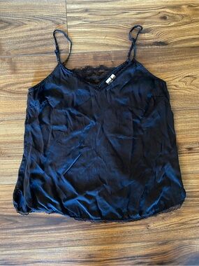 Anthropologie Black Satin Lace-Trim Camisole